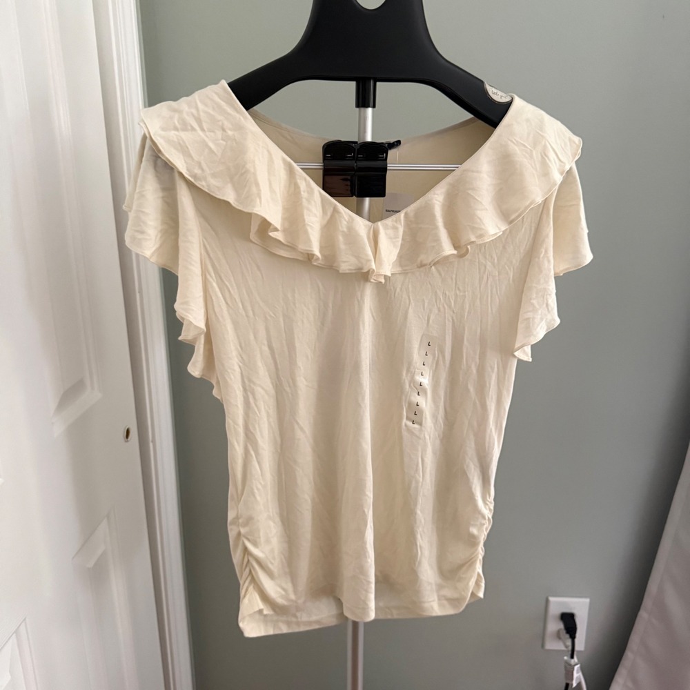 Ralph Lauren Sport NWT Ruffle Blouse Size L Coastal Grandma Quiet Luxury Summer